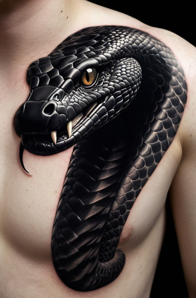 6. A Black Cobra with Its Hood Flared