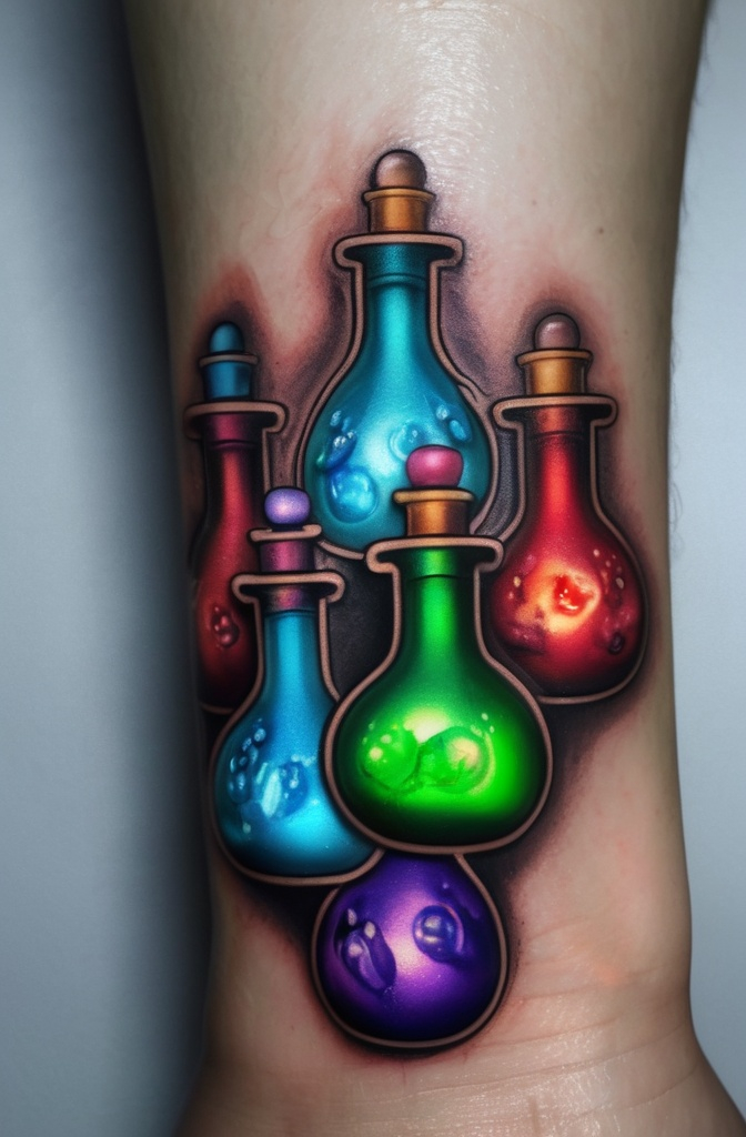 5. Potion Bottles with Glowing Liquids