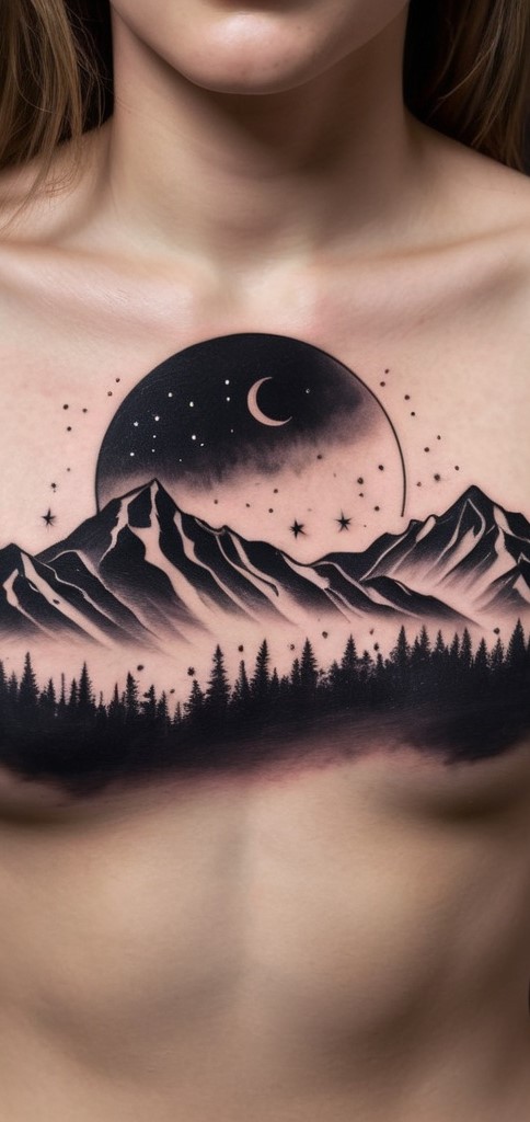 18. Stars and Moon Over Mountains