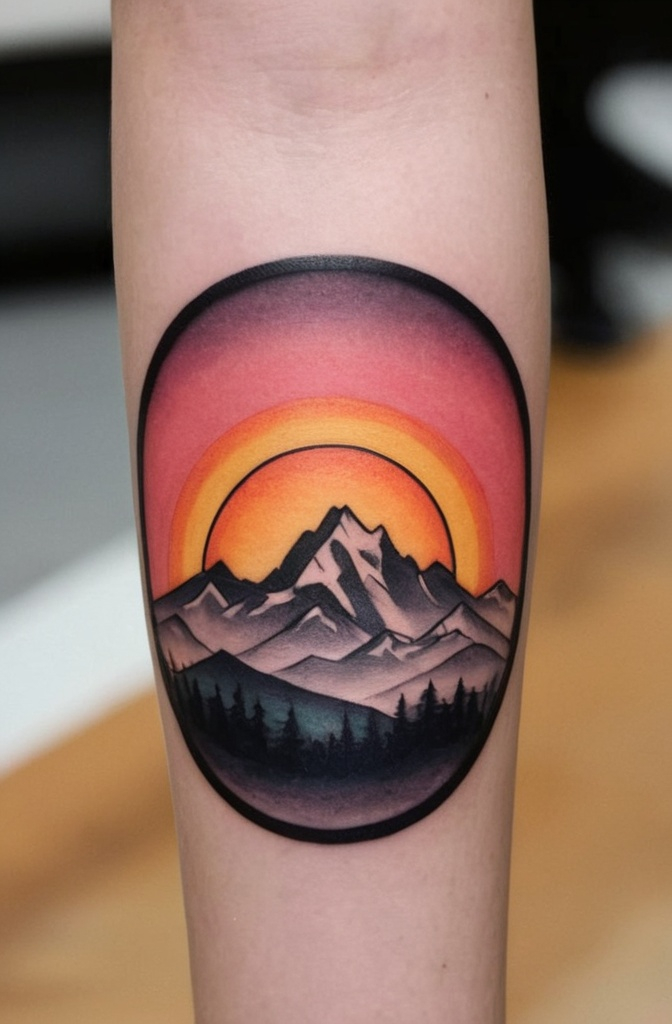 20. Sunset and Mountains in a Circle