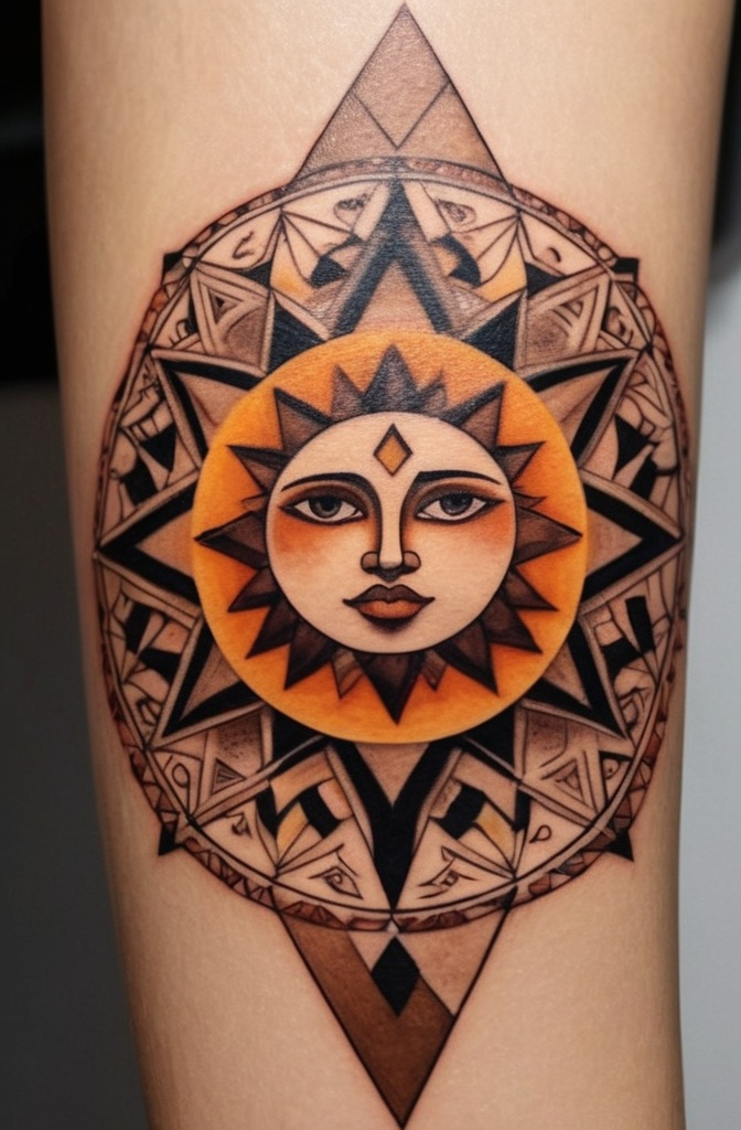 Abstract Sun with Geometric Elements