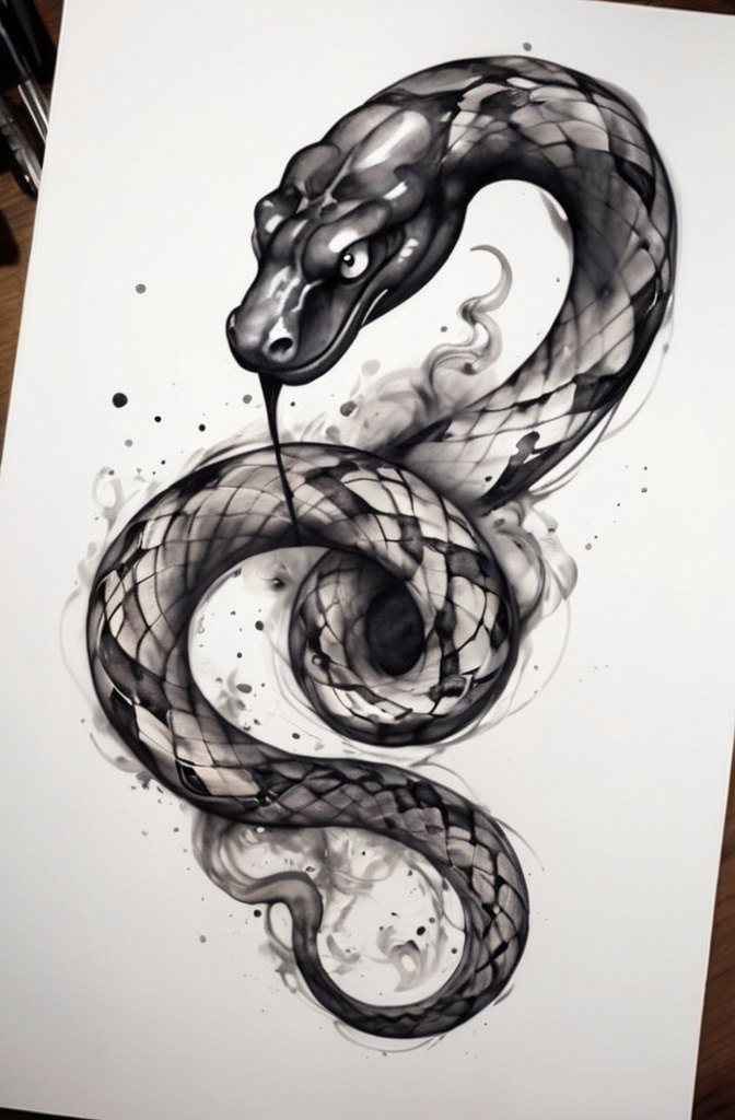 17. Snake Made of Smoke—Black Ink Watercolor Style