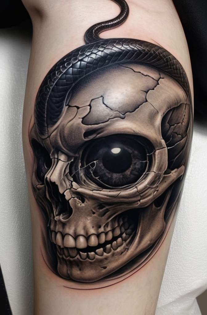 19. Black Snake Curling Out of a Human Skull Eye Socket