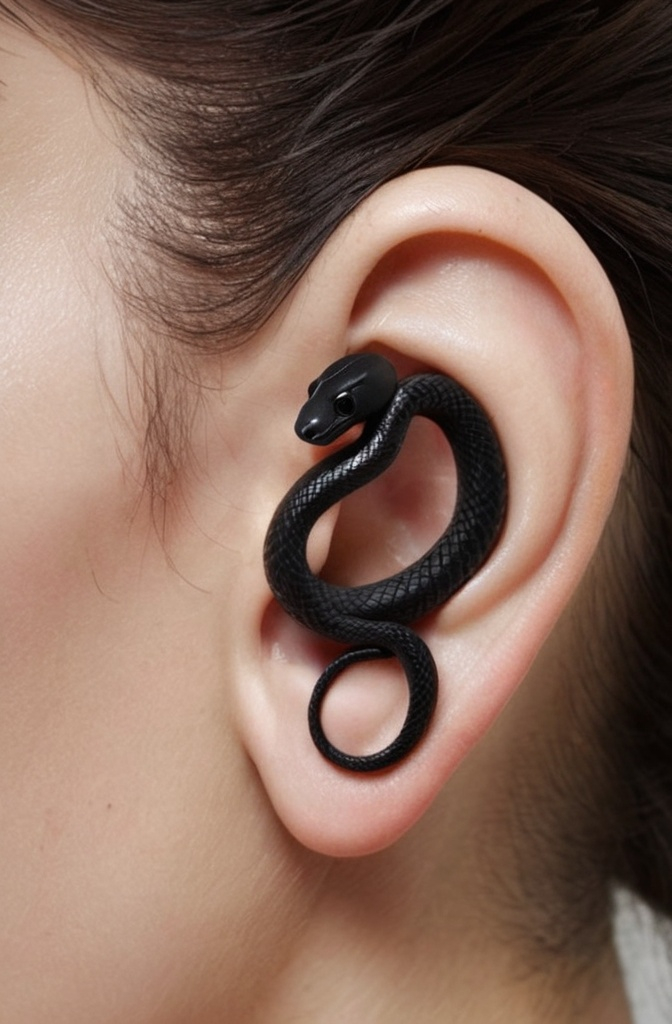 3. Minimalist Snake Hidden Behind the Ear