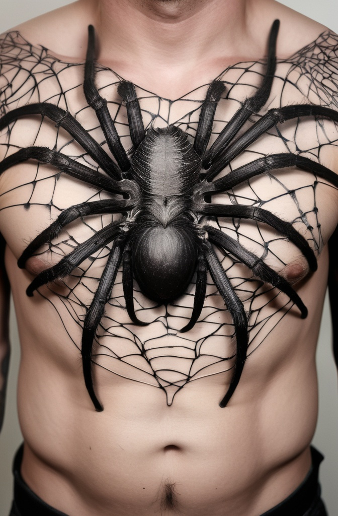 14. Inked Tarantula Web across Chest
