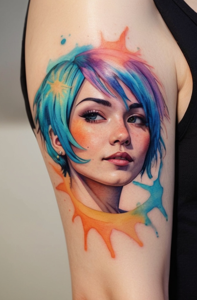 Watercolor Sun Tattoo