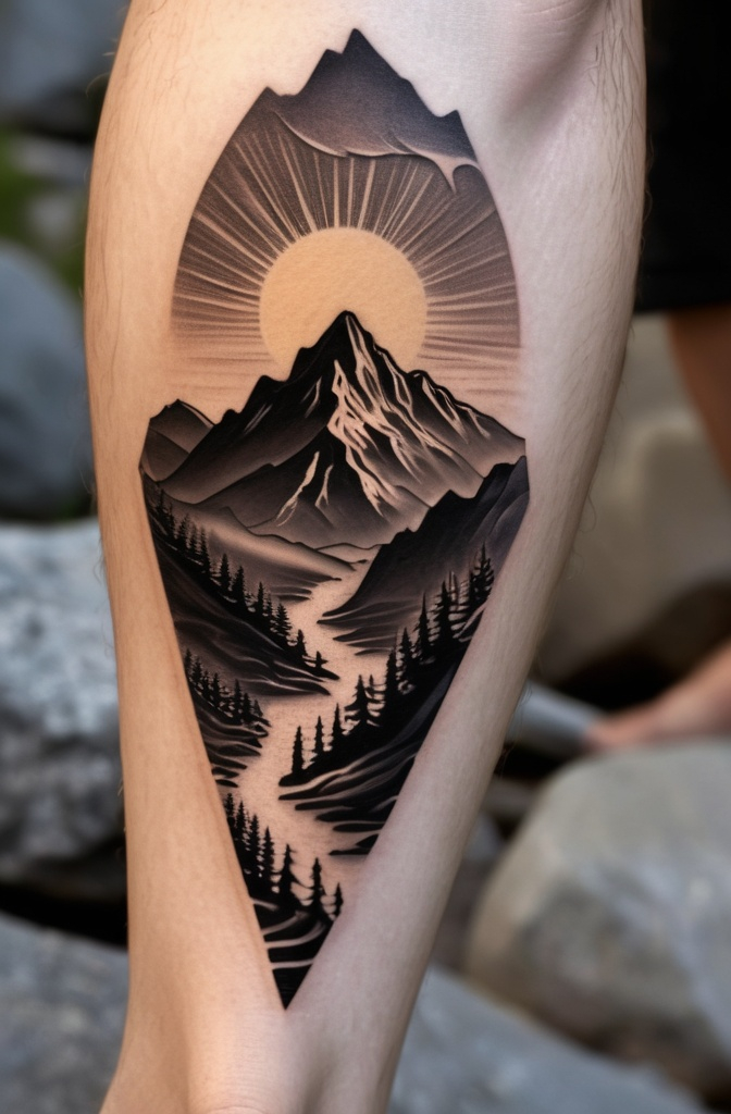 Sun and Mountain Scene