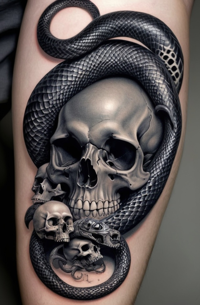 8. Black Snake Slithering Through Skulls