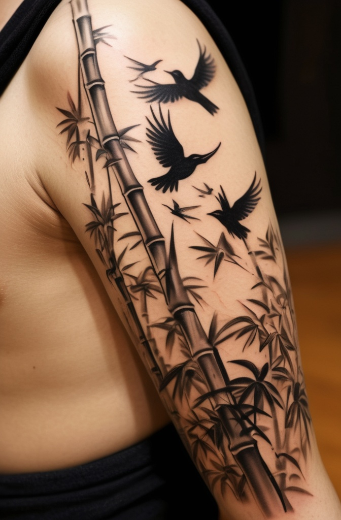 16. Bamboo and Birds in Flight