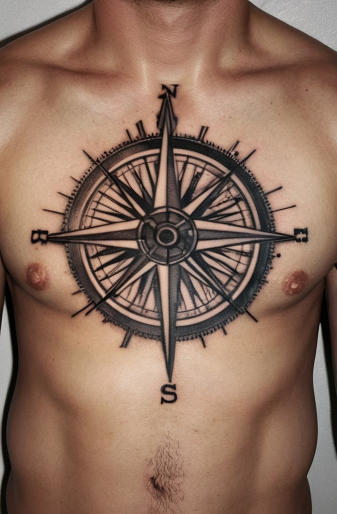 11. Black Ink Compass Tattoo