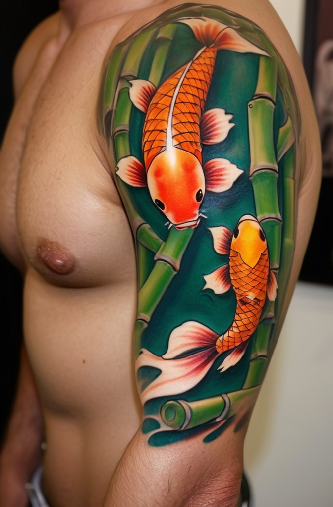 2. Bamboo and Koi Fish