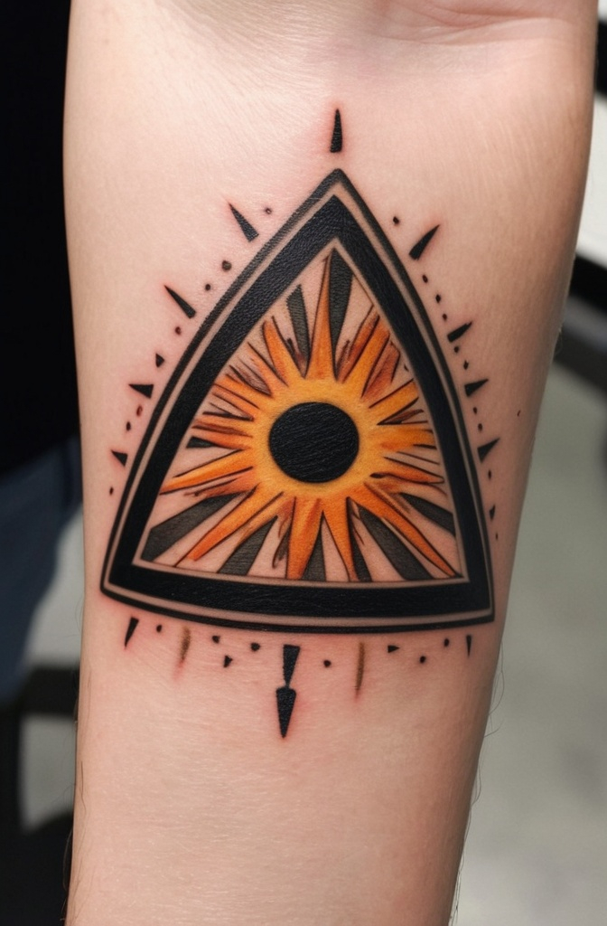 12. Sun Tattoo Inside a Triangle