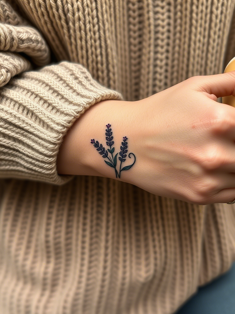 9. Hand-Poked Lavender (Stick-and-Poke Style)