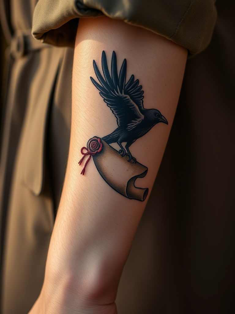 Crow Carrying a Letter or Scroll
