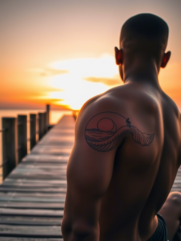 7. Wave and Sunset Silhouette