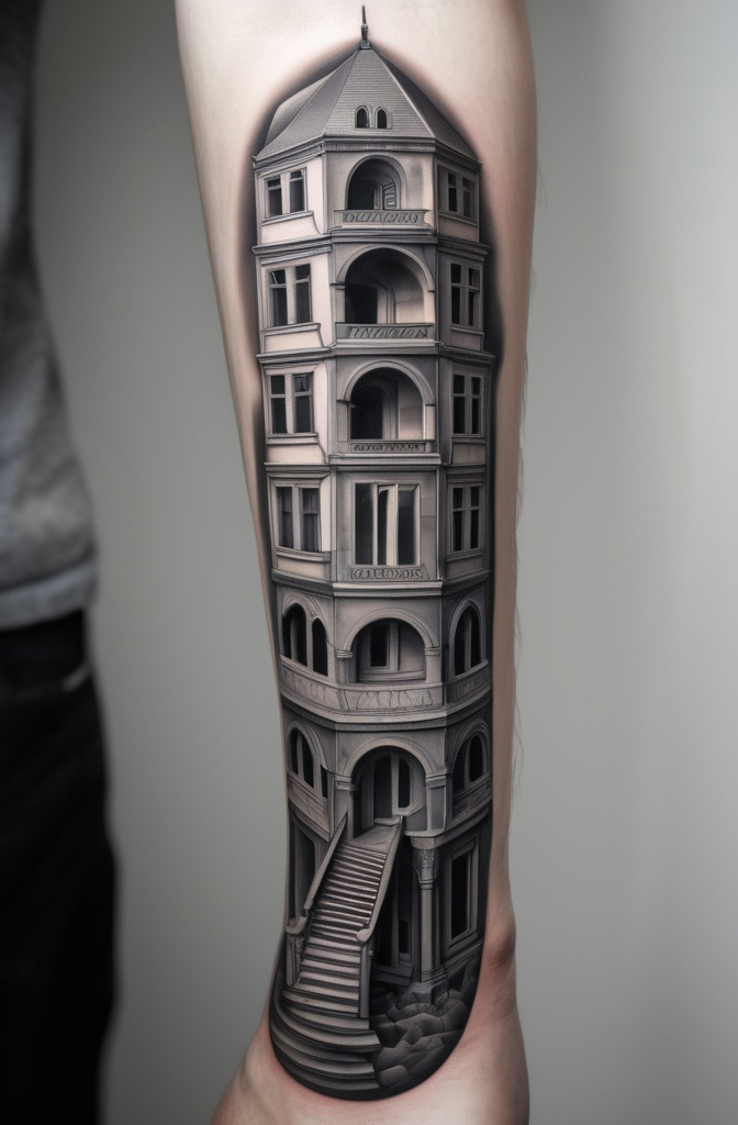 Tattoos Inspired by Optical Illusion Architecture