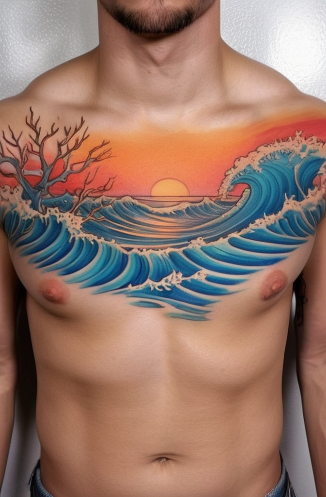 15. Coral with Ocean Waves and Sunset