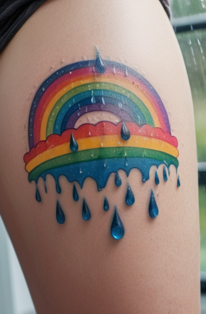 15. A Window with Raindrops and a Rainbow