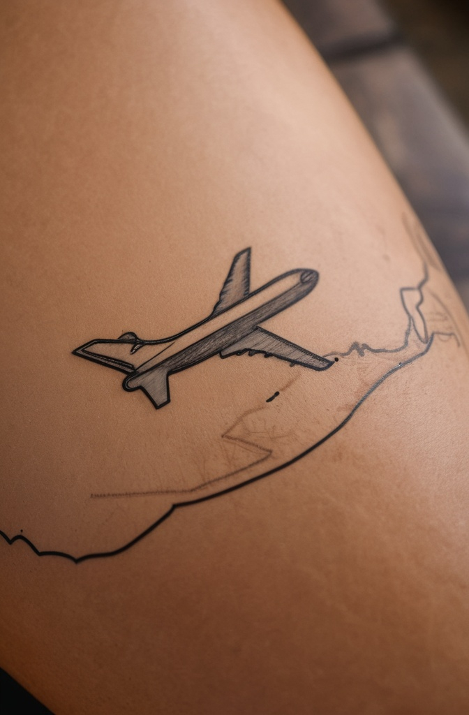 3. Tiny Plane Over Paper Map Lines
