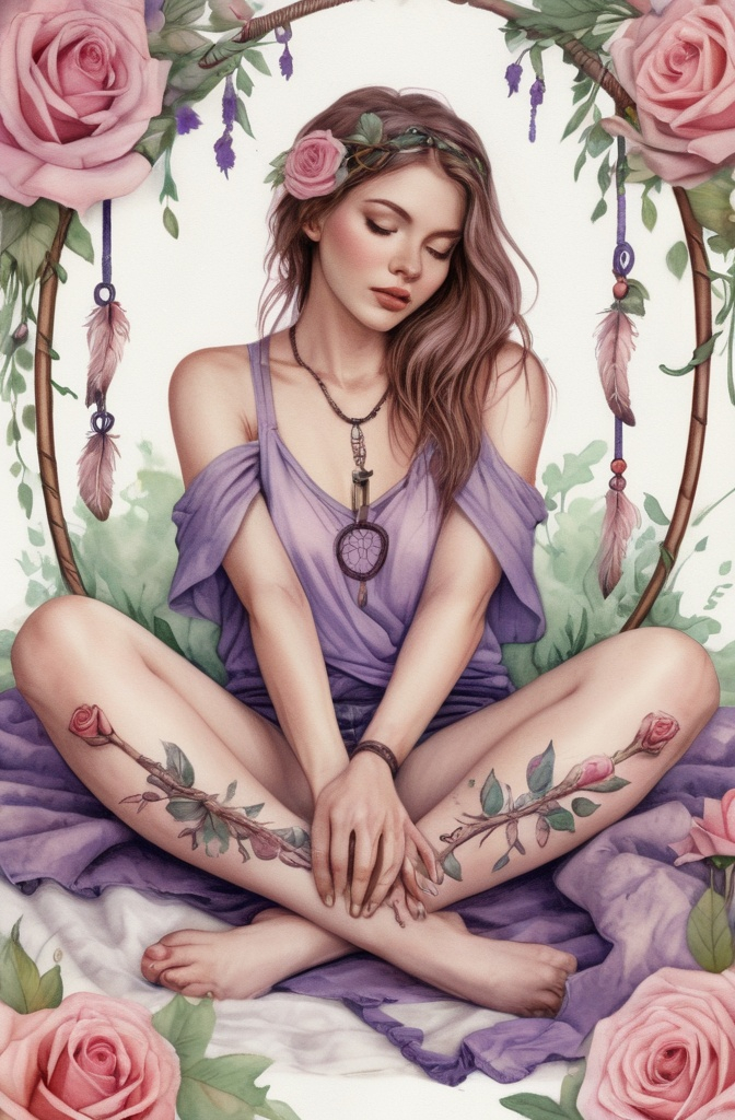 16. Dreamcatcher Intertwined with Floral Vines