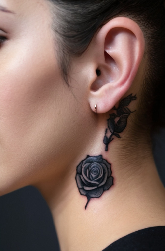 Tiny Thornless Rose Behind the Ear