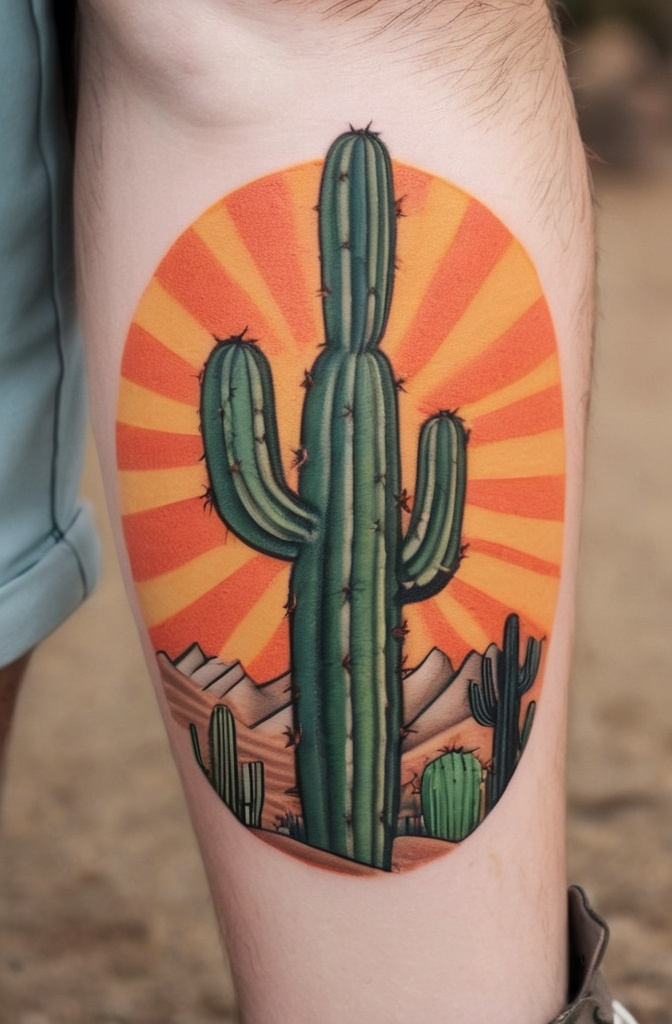 Cactus and Sun Tattoo