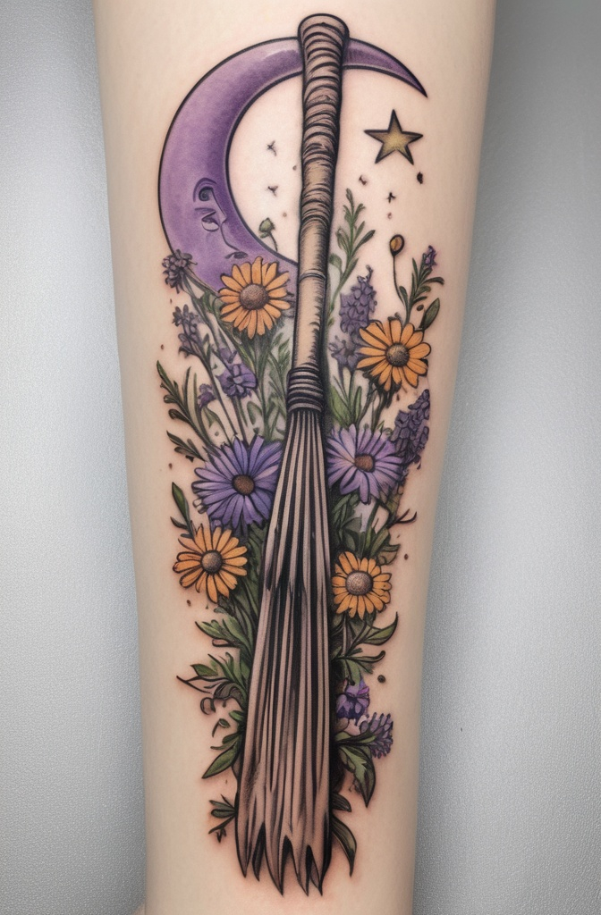 Witch’s Broomstick with Flowers