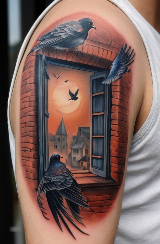 19. A Window with a Bird in Flight