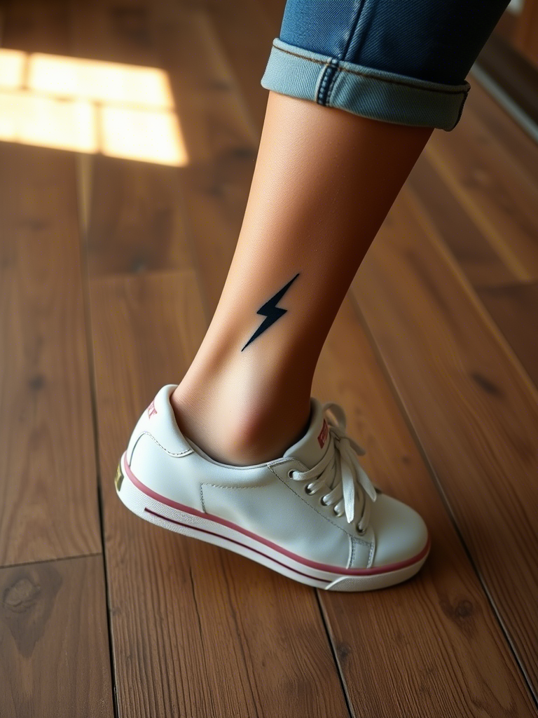 7. Minimalist Lightning Bolt on the Side of the Ankle