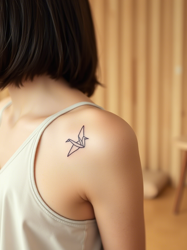 11. Mini Origami Crane on the Shoulder