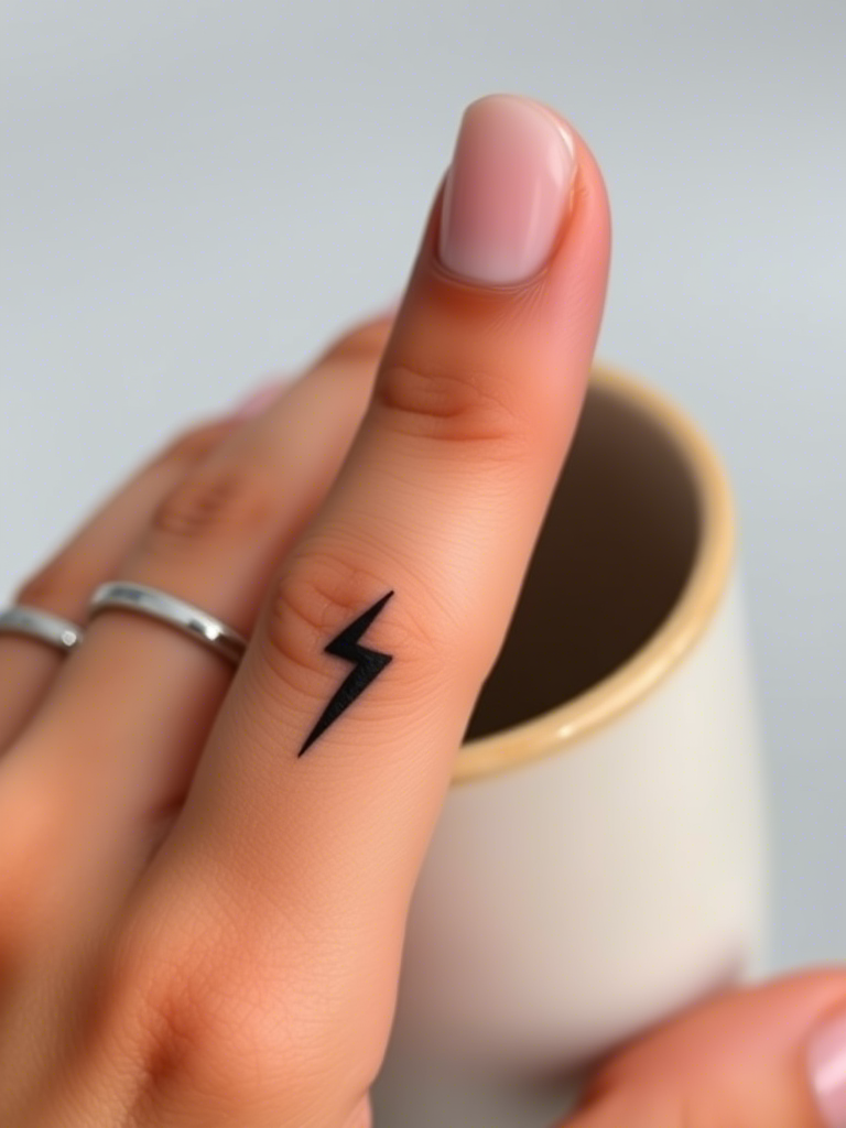 16. Petite Lightning Bolt on the Side of the Finger