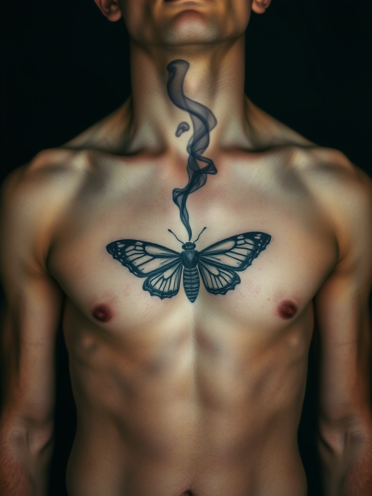 Moth Middle Chest Tattoo