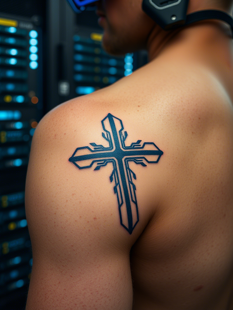 20+ Cyber Sigilism Tattoos of a Cross: Digital Mysticism Meets Sacred Ink