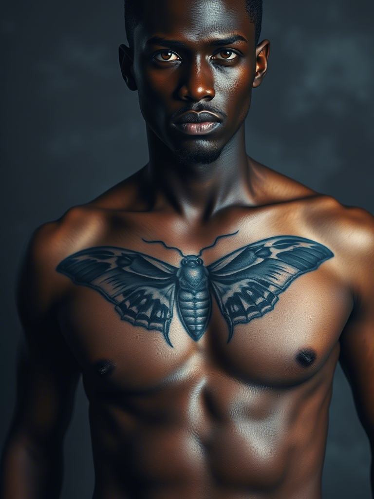 Moth Middle Chest Tattoo