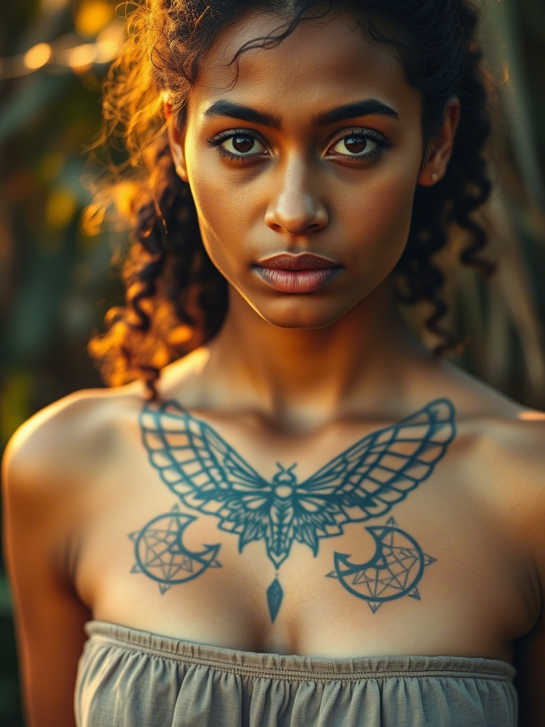 Moth Middle Chest Tattoo