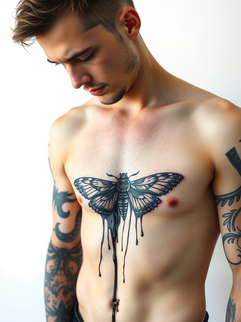 Moth Middle Chest Tattoo