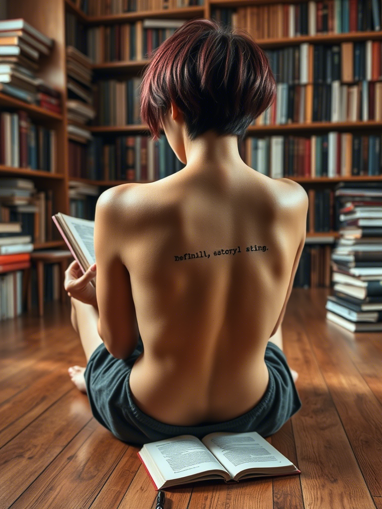“This too shall pass.”
Capture a close-up of a medium-tone South Asian woman lying on her stomach, her bare back exposed. The camera angle is top-down, showing the quote tattooed vertically down her spine in a flowing, almost calligraphic cursive font. Her dark brown hair cascades over one shoulder like spilled ink. A soft white linen sheet loosely drapes around her waist, contrasting gently with her warm skin tone. The lighting is warm and natural, golden hour hues bathing her skin in light. A single marigold flower rests beside her hand in frame, subtly symbolizing endurance and hope. The tattoo stands as a quiet mantra, blending serenity with depth.

