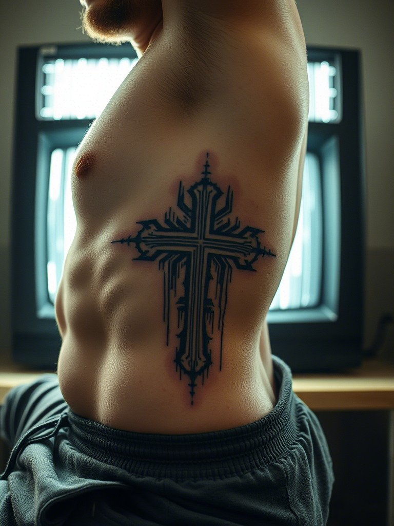 20+ Cyber Sigilism Tattoos of a Cross: Digital Mysticism Meets Sacred Ink