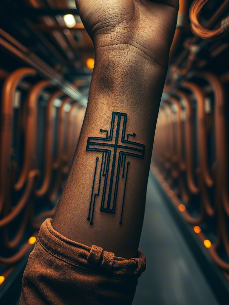 20+ Cyber Sigilism Tattoos of a Cross: Digital Mysticism Meets Sacred Ink