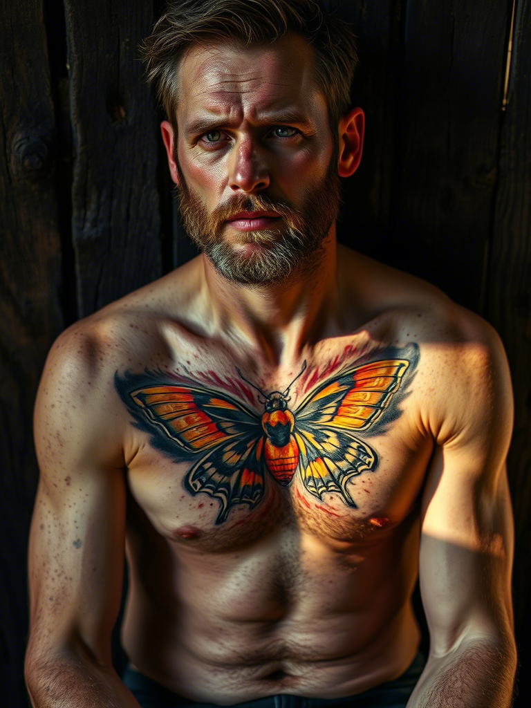 Moth Middle Chest Tattoo