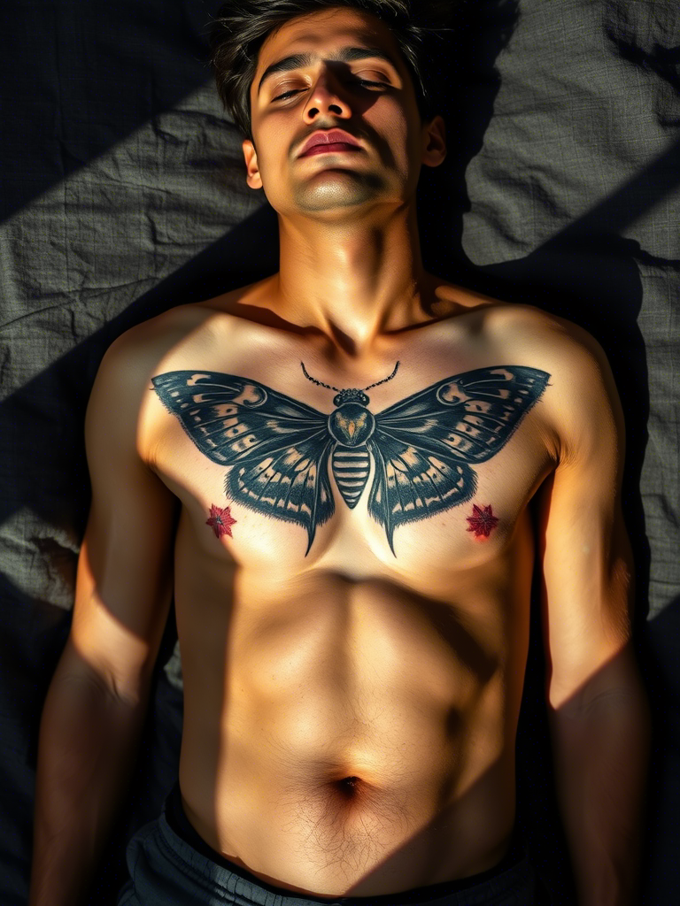 Moth Middle Chest Tattoo