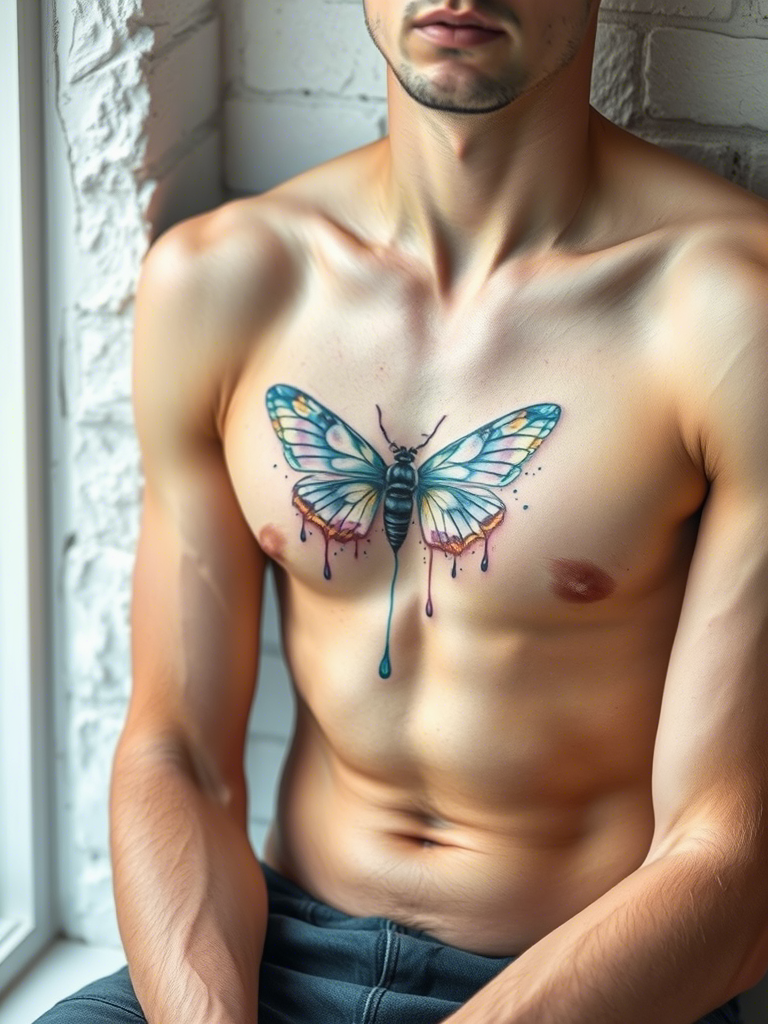 Moth Middle Chest Tattoo