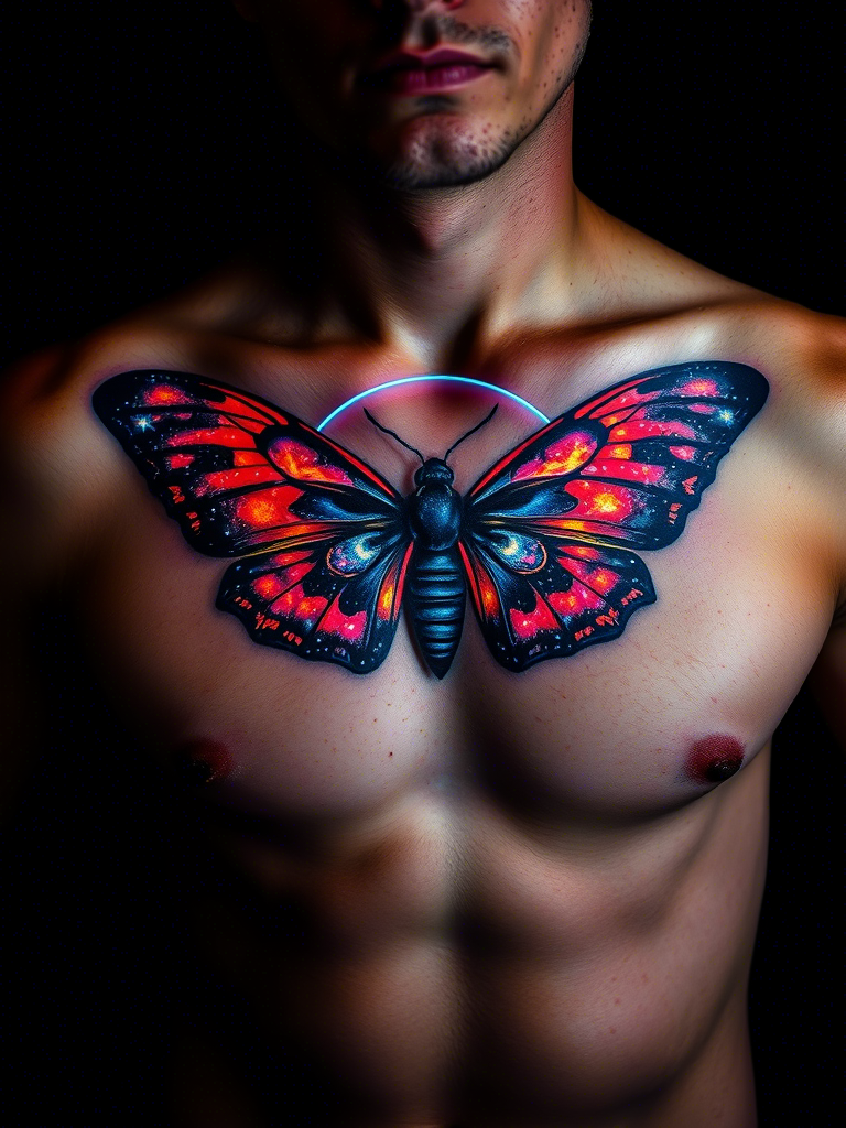 Moth Middle Chest Tattoo