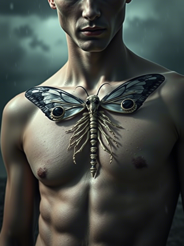 Moth Middle Chest Tattoo