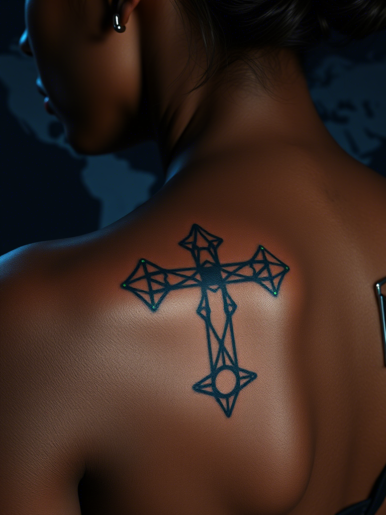 20+ Cyber Sigilism Tattoos of a Cross: Digital Mysticism Meets Sacred Ink