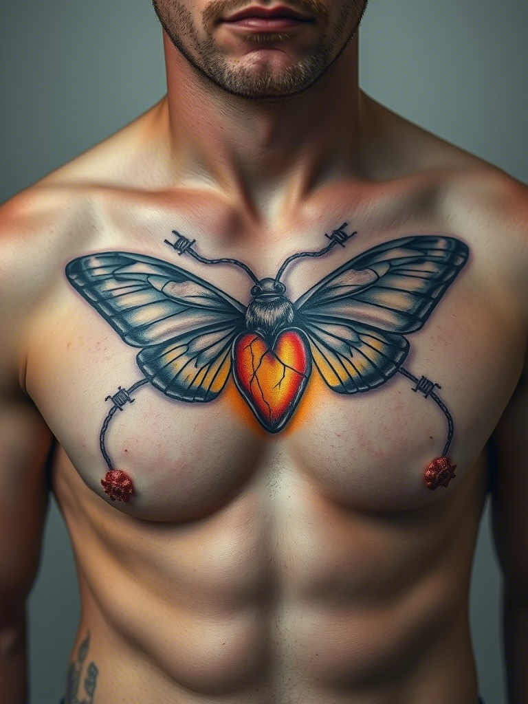 Moth Middle Chest Tattoo