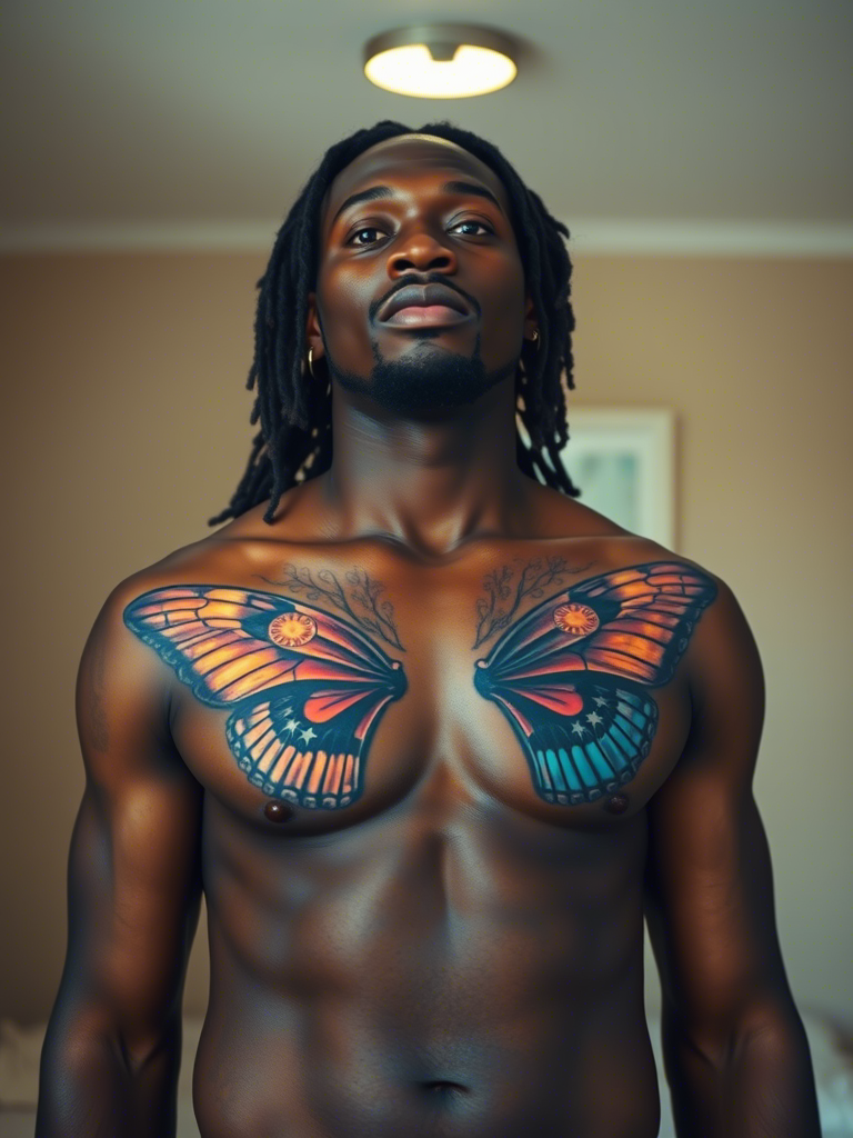 Moth Middle Chest Tattoo