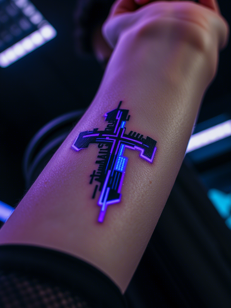 20+ Cyber Sigilism Tattoos of a Cross: Digital Mysticism Meets Sacred Ink